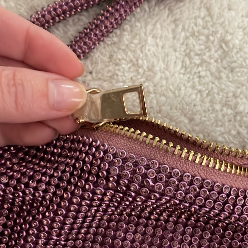 Pink-Purple Rhinestone Hobo Style Bag with Gold Hardware - Picture 7 of 9